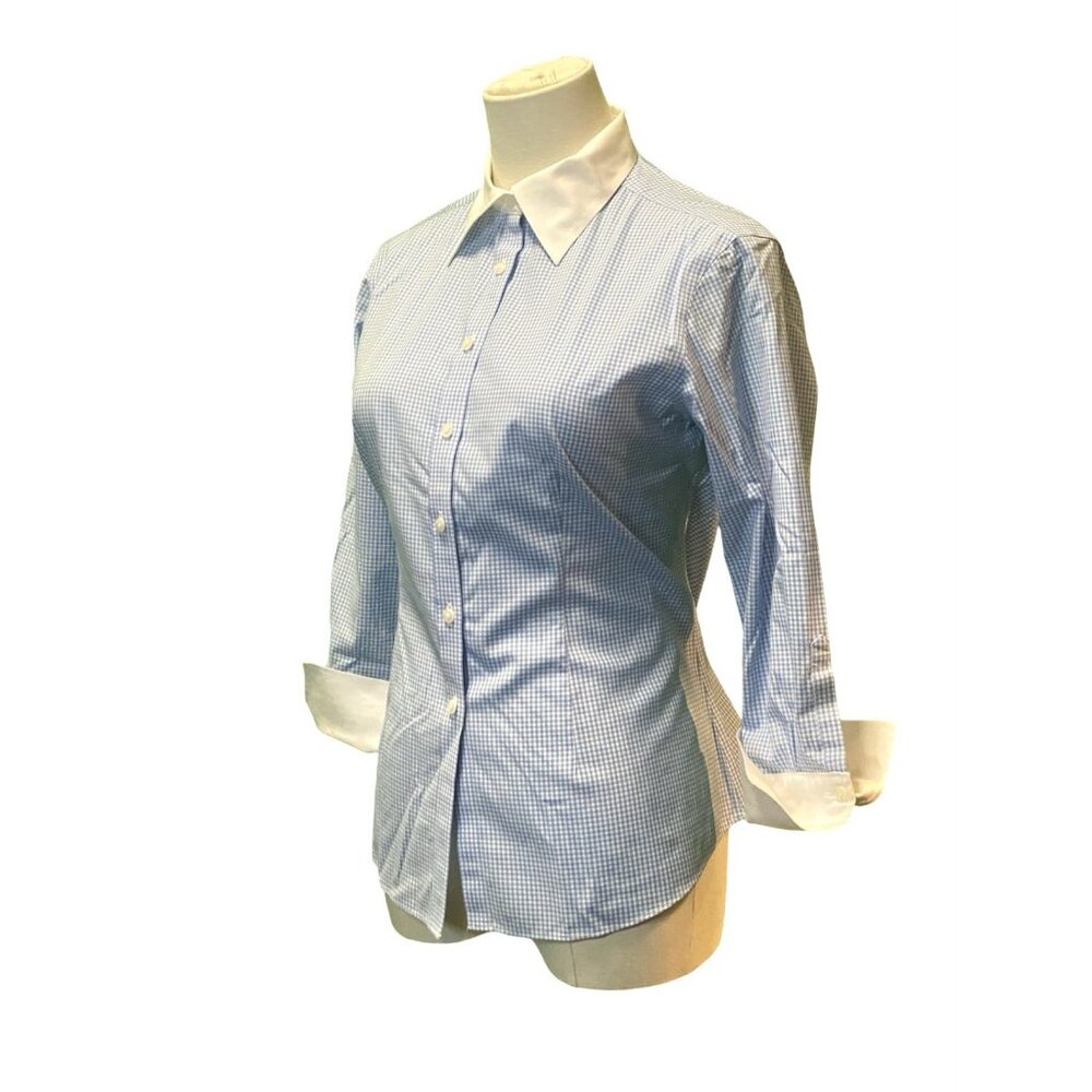 Brooks Brothers Blue Gingham Button-Down Shirt with White Collar & Cuffs